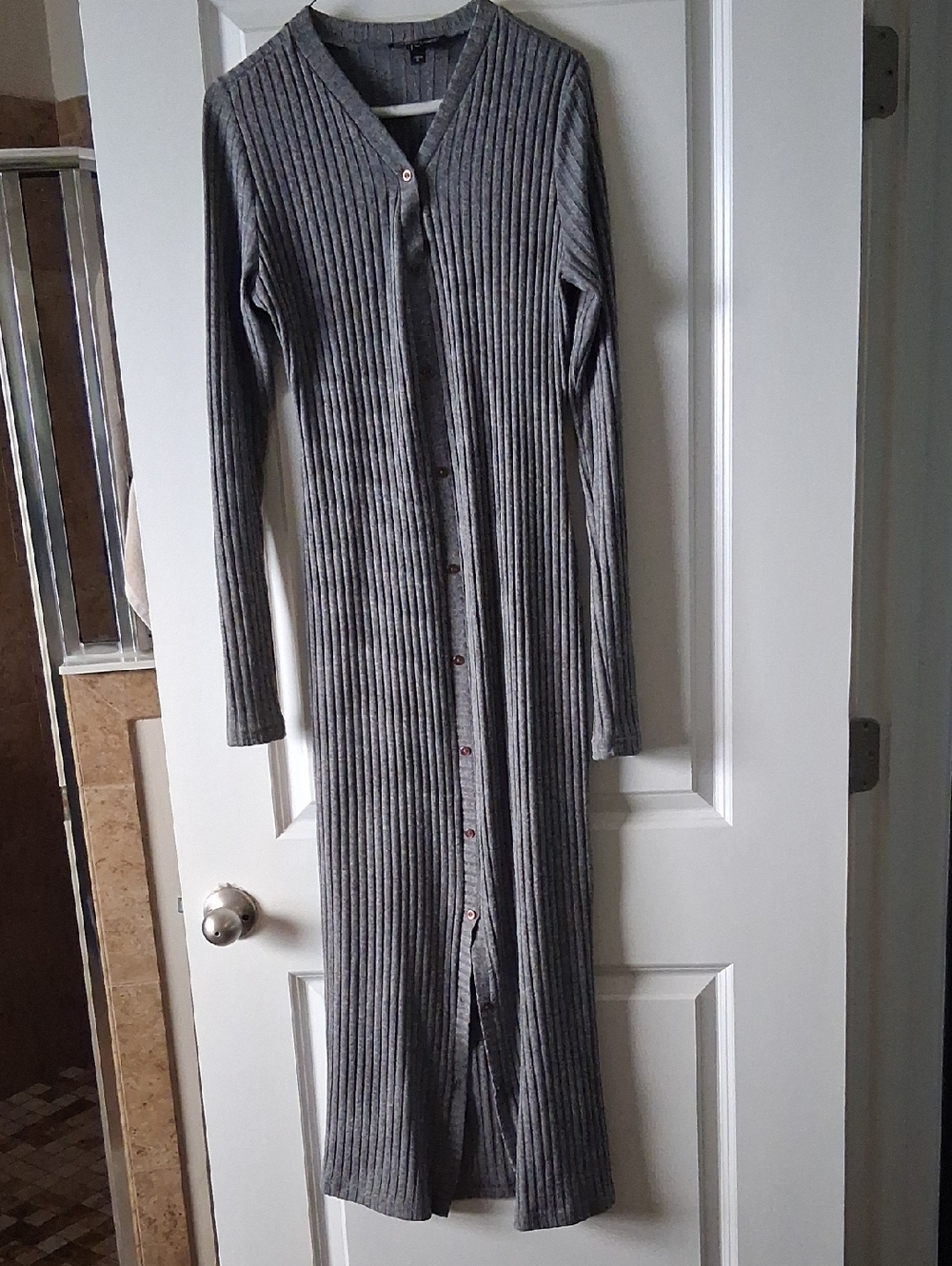 House Of Lancry Long Ribbed Button-Down Cardigan Dress - Gray